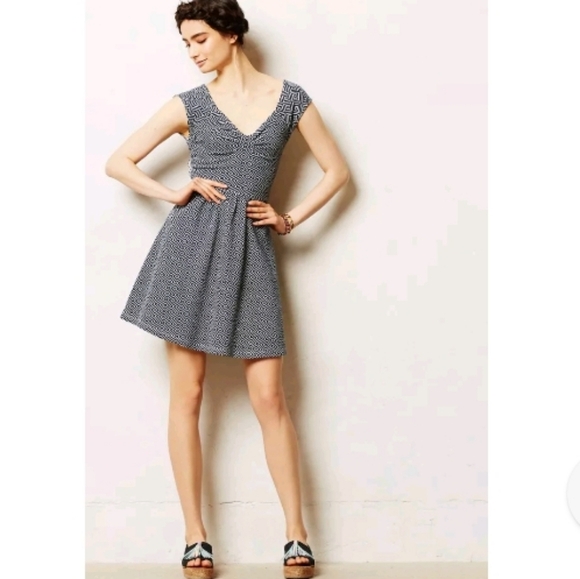 Anthropology Postmark Matilde fit & flare cross back diamond print dress - Picture 1 of 15